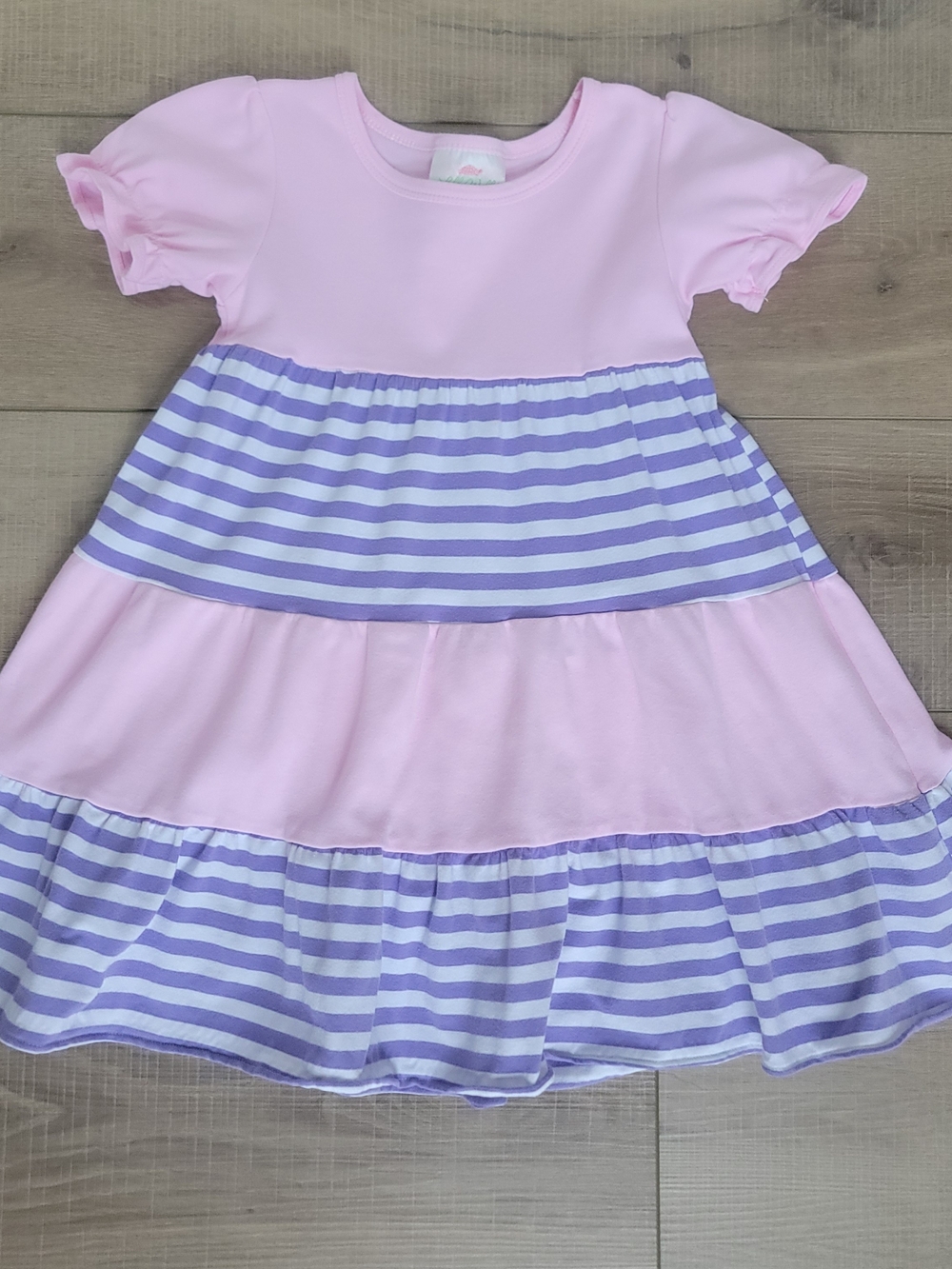 LollyWolly Doodle Cotton Pink Purple White Striped Tiered Ruffle Dress Size 4/5
